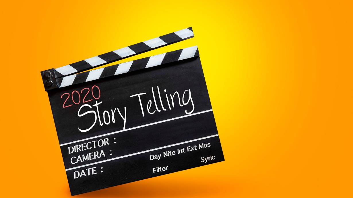 A film cut board with words story telling