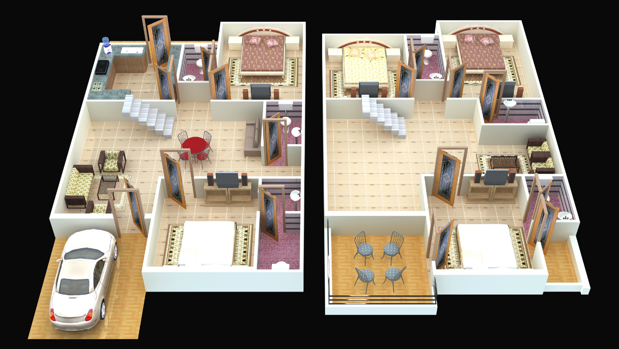 3d design of a house with two floors