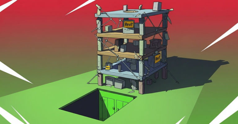 Model of a building about to fall into a trap door